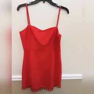 French Connection Dress with Pom Pom Hem, Womens 10, Red